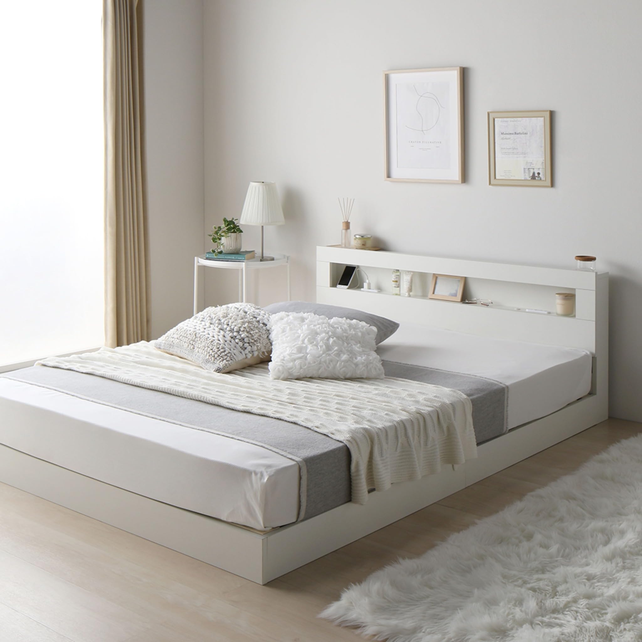 Amazon｜RASIK ベッド ダブル フレームのみ ホワイト すのこ ロー